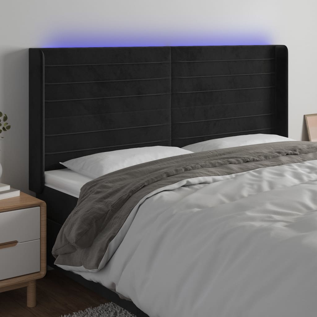 Hoofdbord LED 203x16x118/128 cm fluweel zwart is nu te koop bij PeponiXL, paradijselijk wonen!