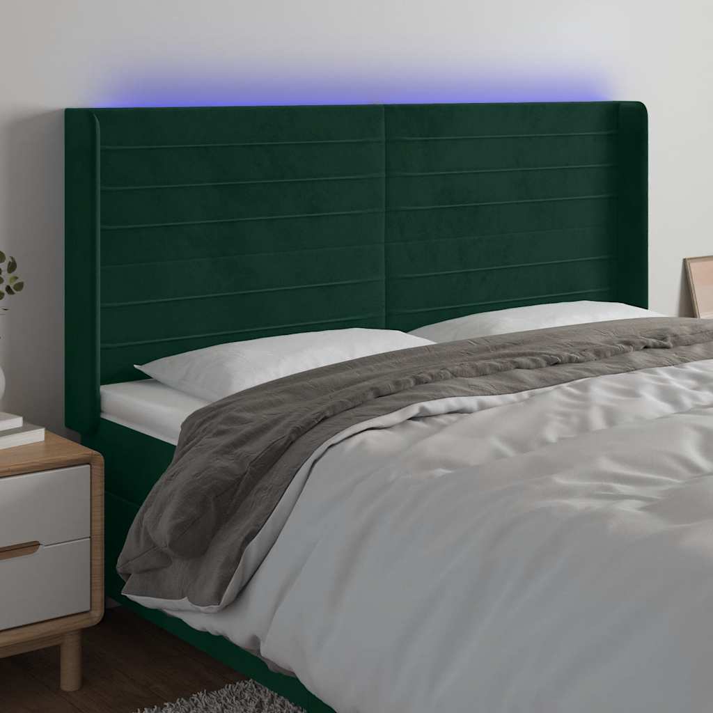 Hoofdbord LED 203x16x118/128 cm fluweel donkergroen is nu te koop bij PeponiXL, paradijselijk wonen!