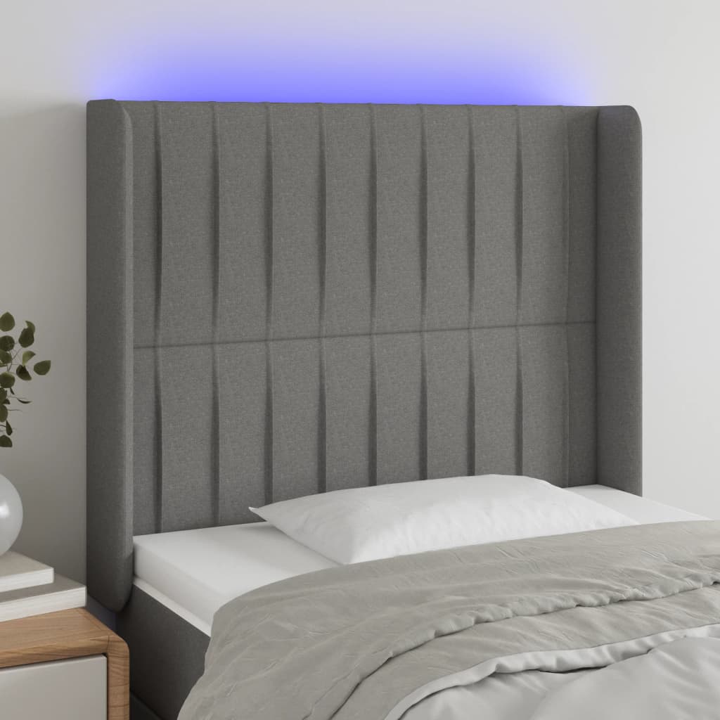 Hoofdbord LED 93x16x118/128 cm stof donkergrijs is nu te koop bij PeponiXL, paradijselijk wonen!