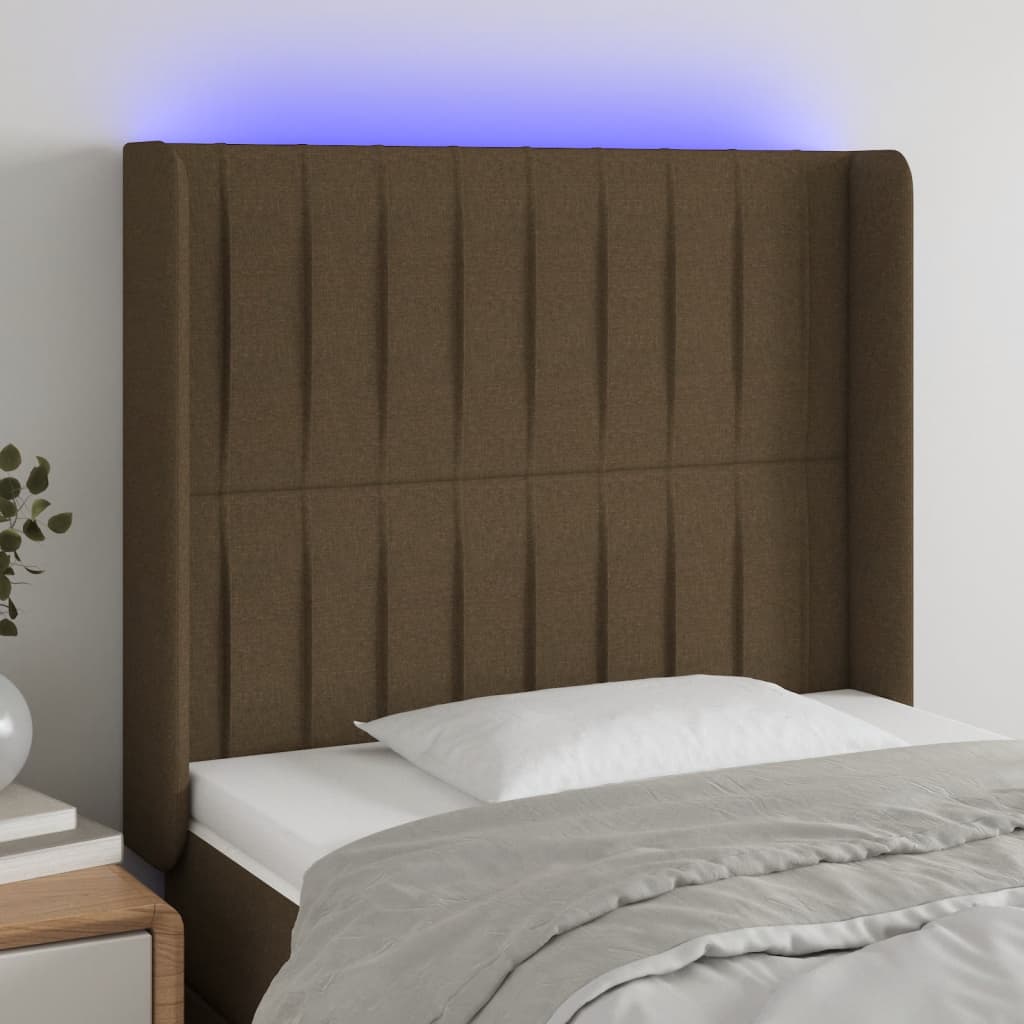 Hoofdbord LED 103x16x118/128 cm stof donkerbruin is nu te koop bij PeponiXL, paradijselijk wonen!