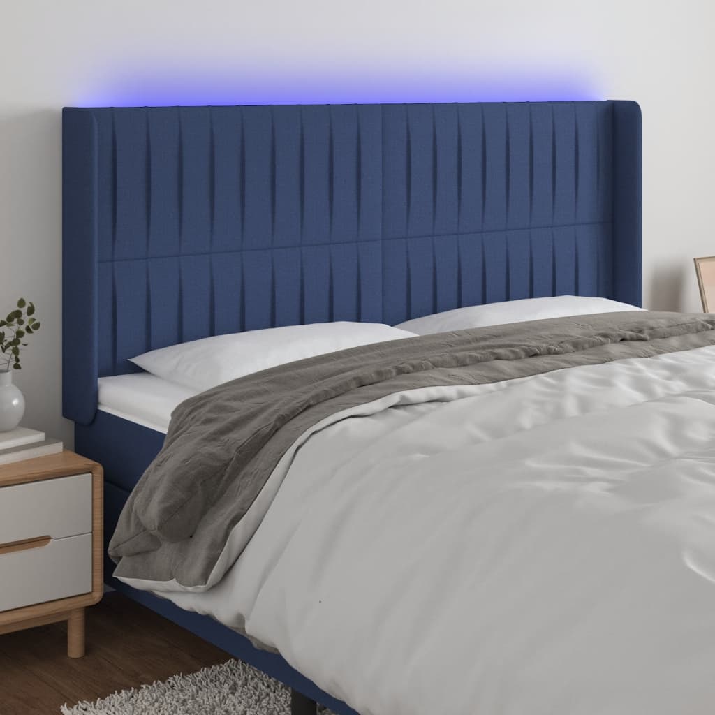 Hoofdbord LED 163x16x118/128 cm stof blauw is nu te koop bij PeponiXL, paradijselijk wonen!
