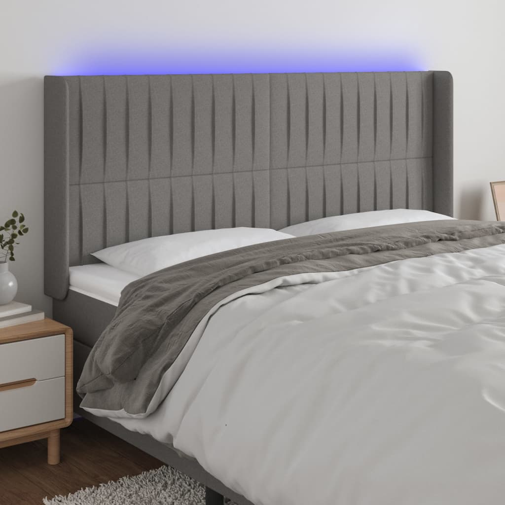 Hoofdbord LED 183x16x118/128 cm stof donkergrijs is nu te koop bij PeponiXL, paradijselijk wonen!