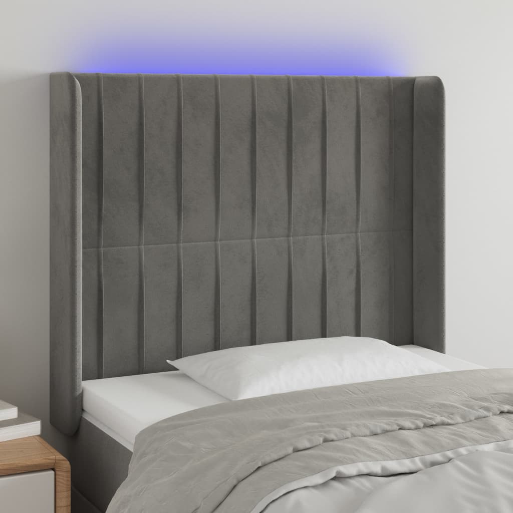 Hoofdbord LED 93x16x118/128 cm fluweel lichtgrijs is nu te koop bij PeponiXL, paradijselijk wonen!