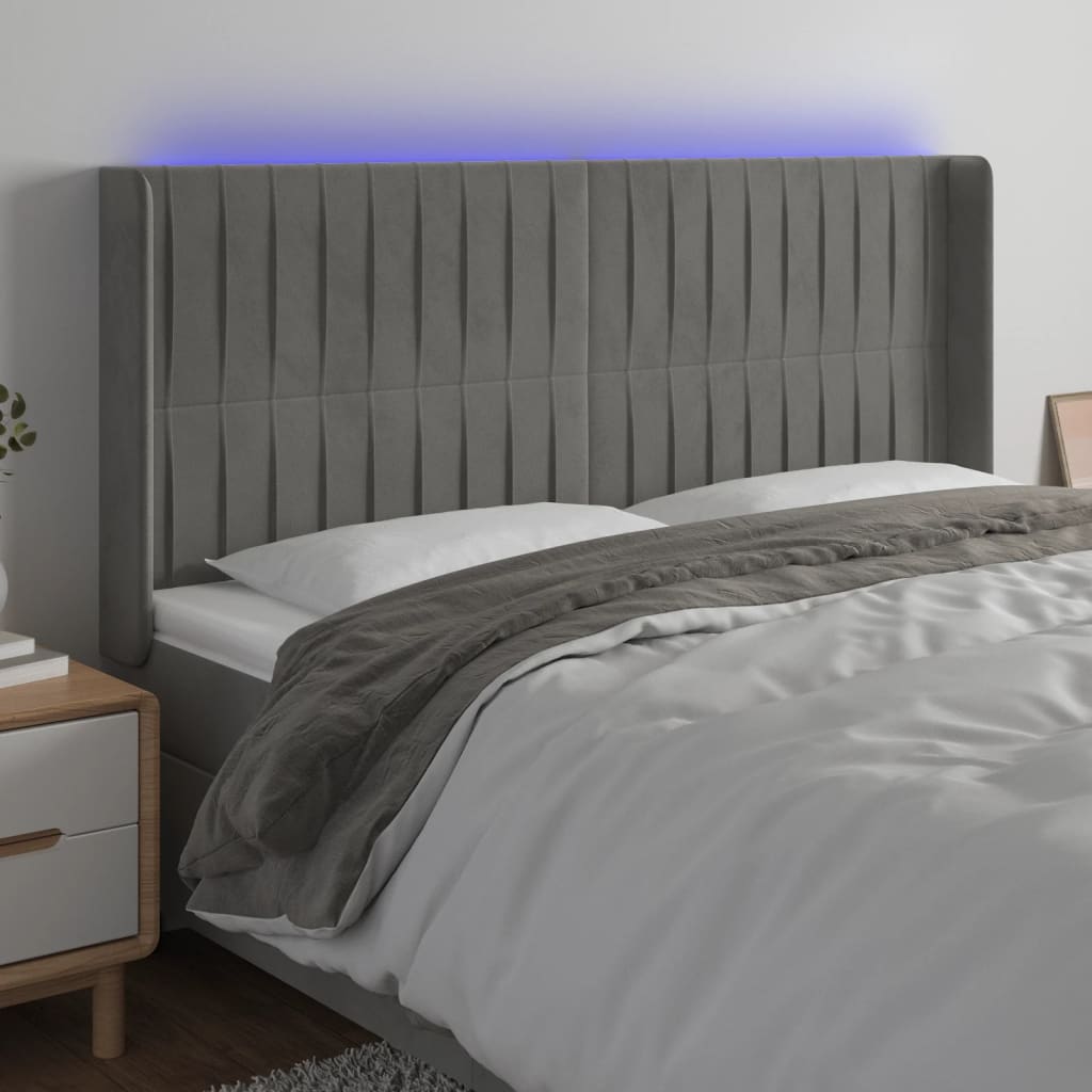 Hoofdbord LED 163x16x118/128 cm fluweel lichtgrijs is nu te koop bij PeponiXL, paradijselijk wonen!