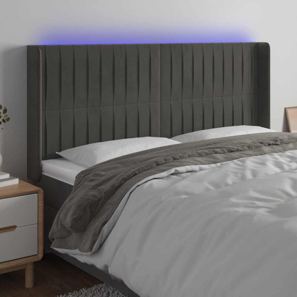 Hoofdbord LED 163x16x118/128 cm fluweel donkergrijs is nu te koop bij PeponiXL, paradijselijk wonen!