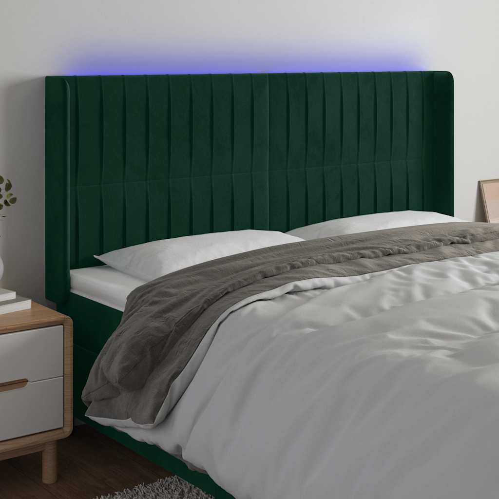 Hoofdbord LED 163x16x118/128 cm fluweel donkergroen is nu te koop bij PeponiXL, paradijselijk wonen!