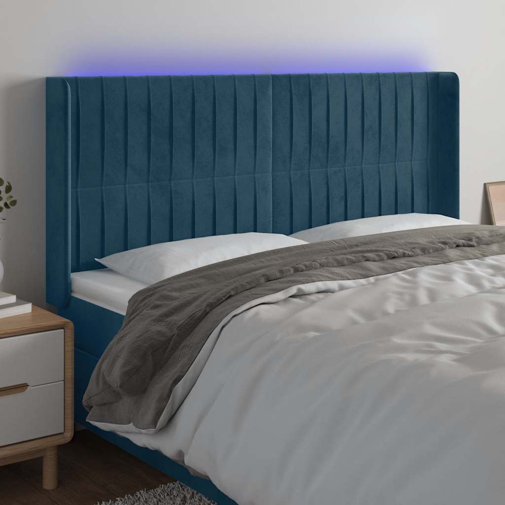 Hoofdbord LED 163x16x118/128 cm fluweel donkerblauw is nu te koop bij PeponiXL, paradijselijk wonen!