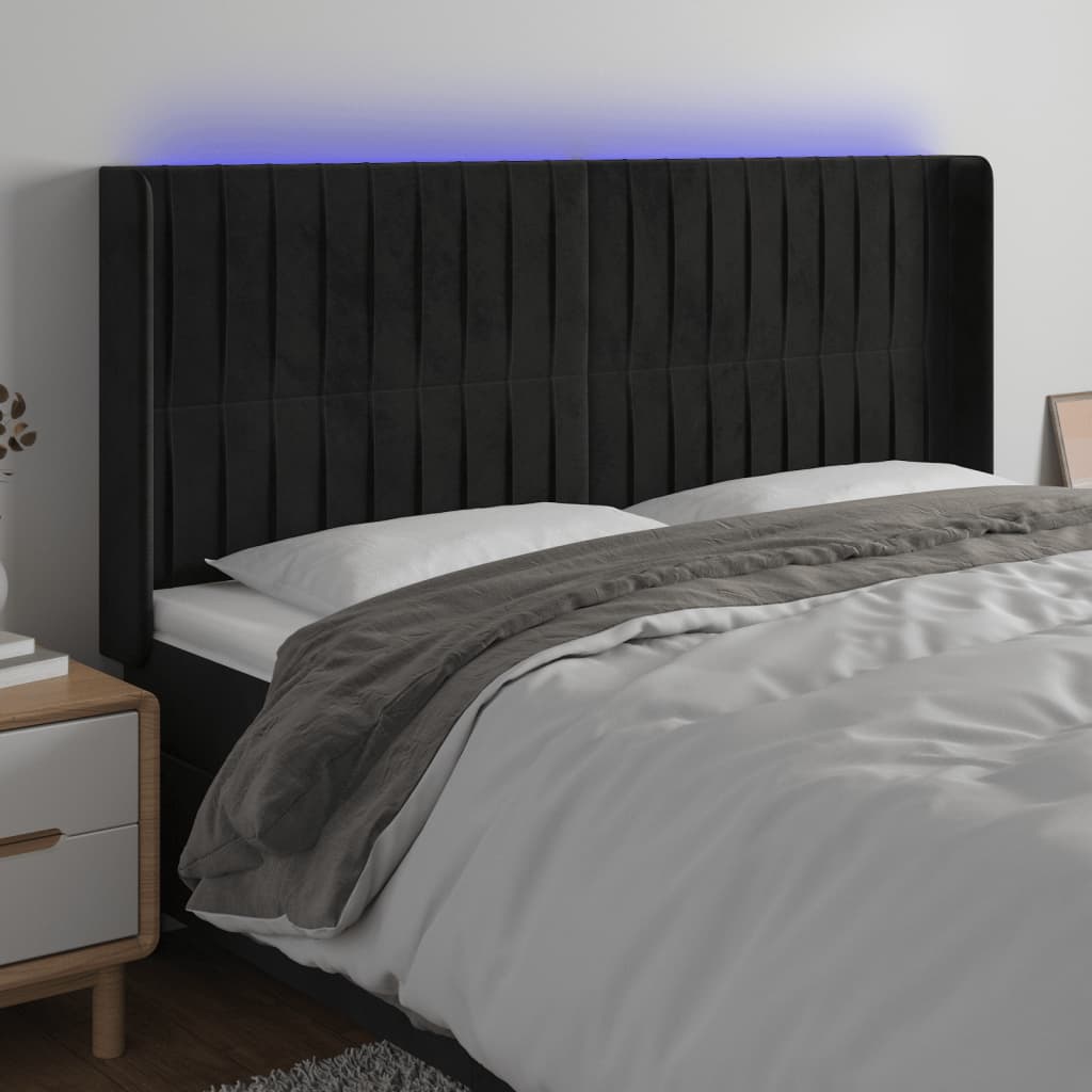 Hoofdbord LED 183x16x118/128 cm fluweel zwart is nu te koop bij PeponiXL, paradijselijk wonen!