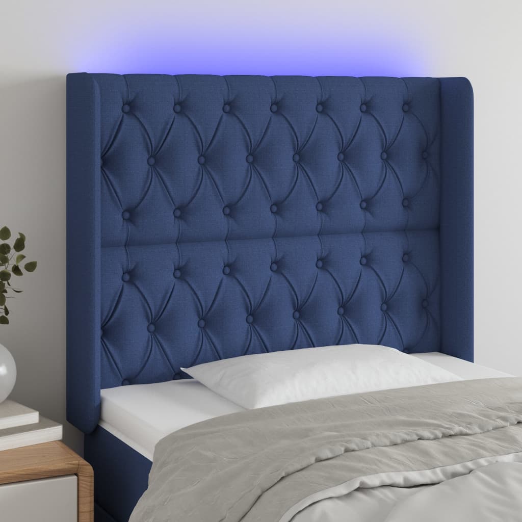Hoofdbord LED 103x16x118/128 cm stof blauw is nu te koop bij PeponiXL, paradijselijk wonen!