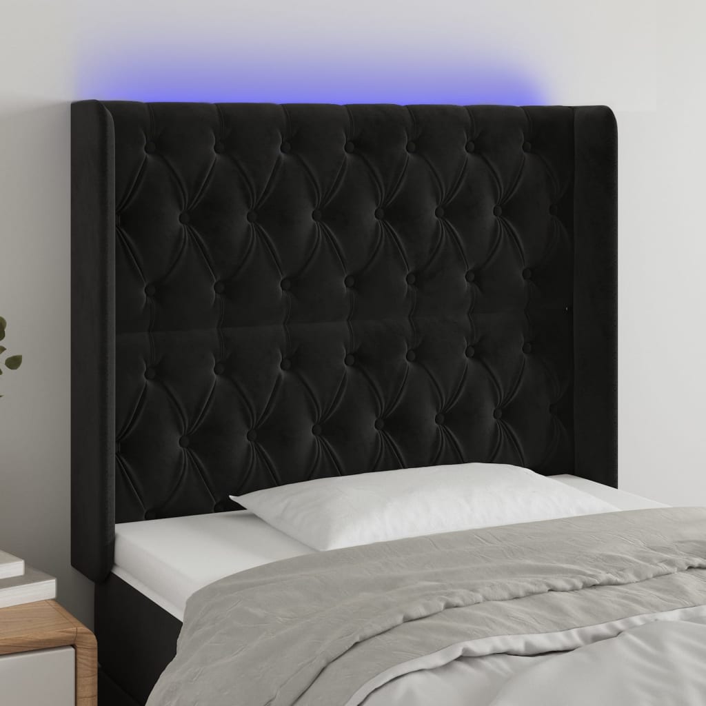 Hoofdbord LED 93x16x118/128 cm fluweel zwart is nu te koop bij PeponiXL, paradijselijk wonen!