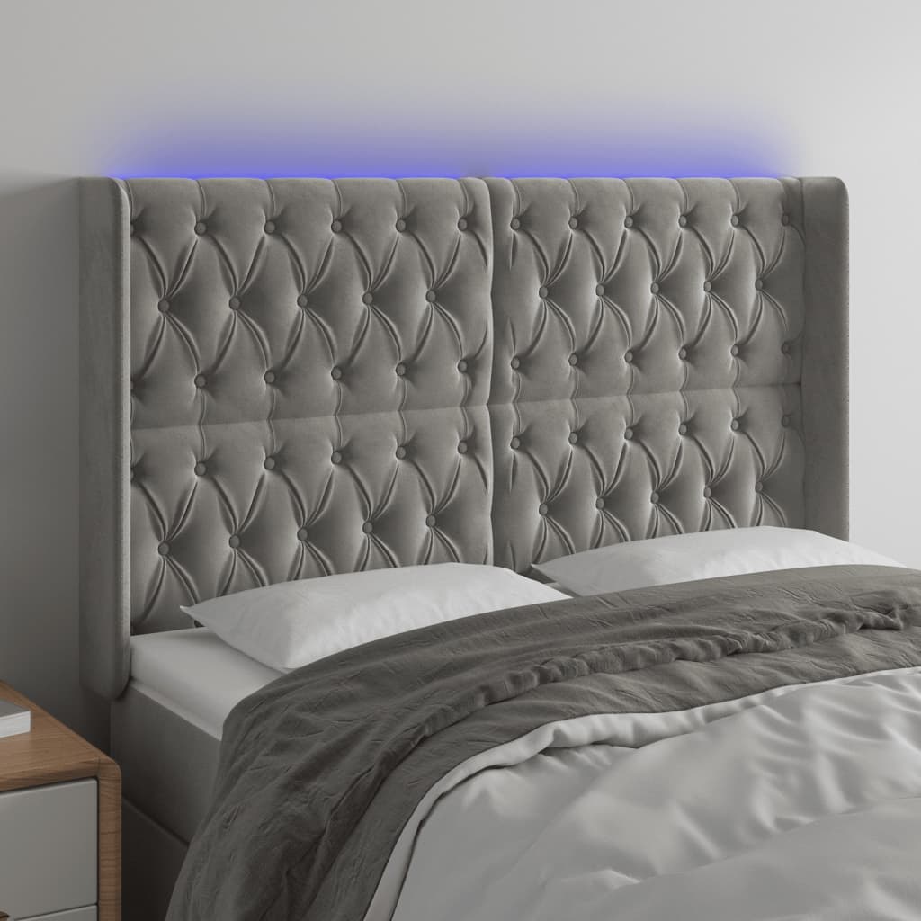 Hoofdbord LED 163x16x118/128 cm fluweel lichtgrijs is nu te koop bij PeponiXL, paradijselijk wonen!