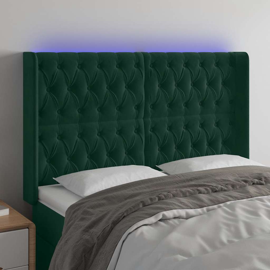 Hoofdbord LED 163x16x118/128 cm fluweel donkergroen is nu te koop bij PeponiXL, paradijselijk wonen!