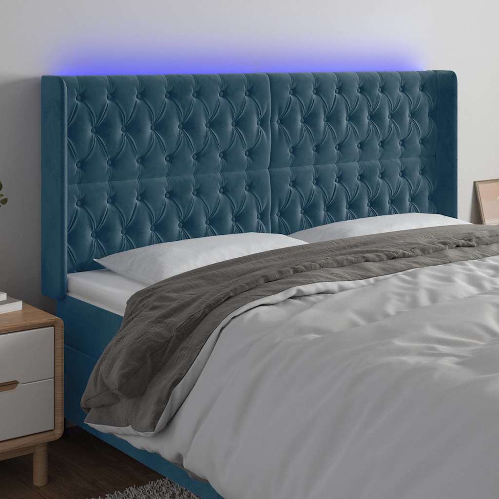 Hoofdbord LED 183x16x118/128 cm fluweel donkerblauw is nu te koop bij PeponiXL, paradijselijk wonen!