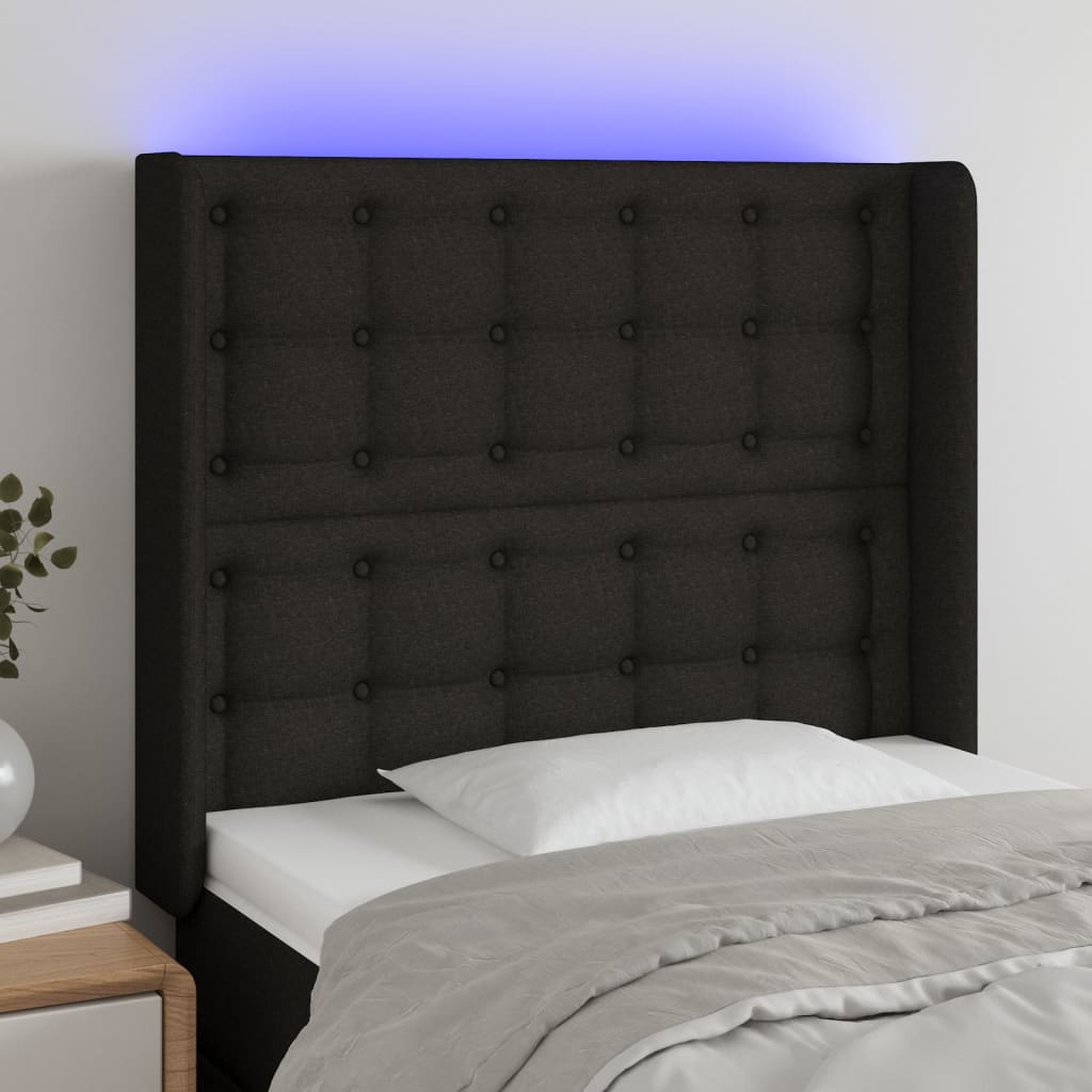 Hoofdbord LED 83x16x118/128 cm stof zwart is nu te koop bij PeponiXL, paradijselijk wonen!