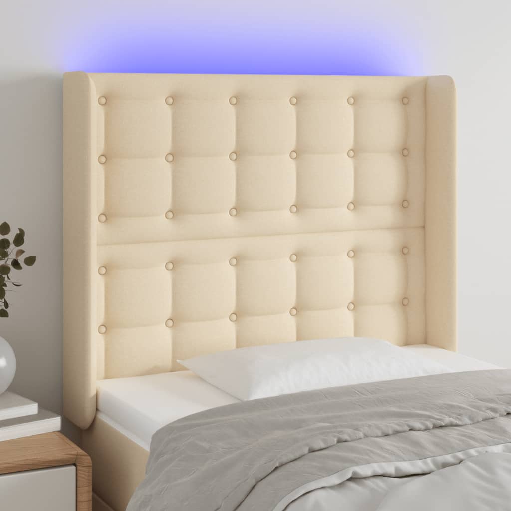 Hoofdbord LED 83x16x118/128 cm stof crèmekleurig is nu te koop bij PeponiXL, paradijselijk wonen!
