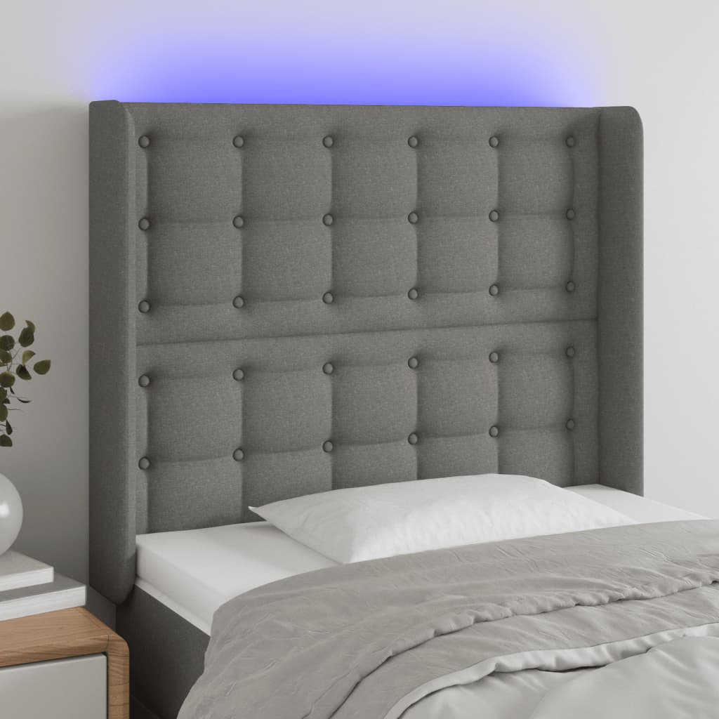 Hoofdbord LED 103x16x118/128 cm stof donkergrijs is nu te koop bij PeponiXL, paradijselijk wonen!
