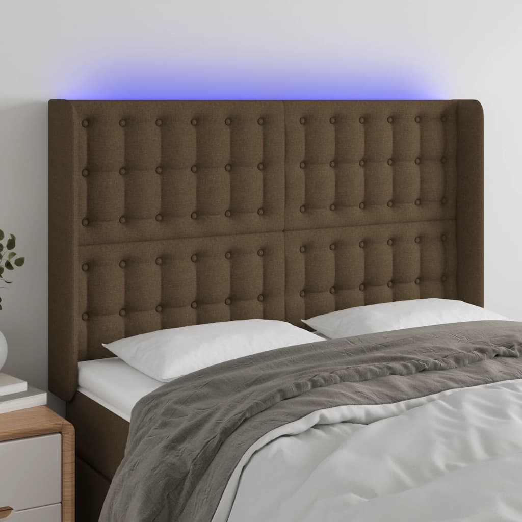 Hoofdbord LED 147x16x118/128 cm stof donkerbruin is nu te koop bij PeponiXL, paradijselijk wonen!