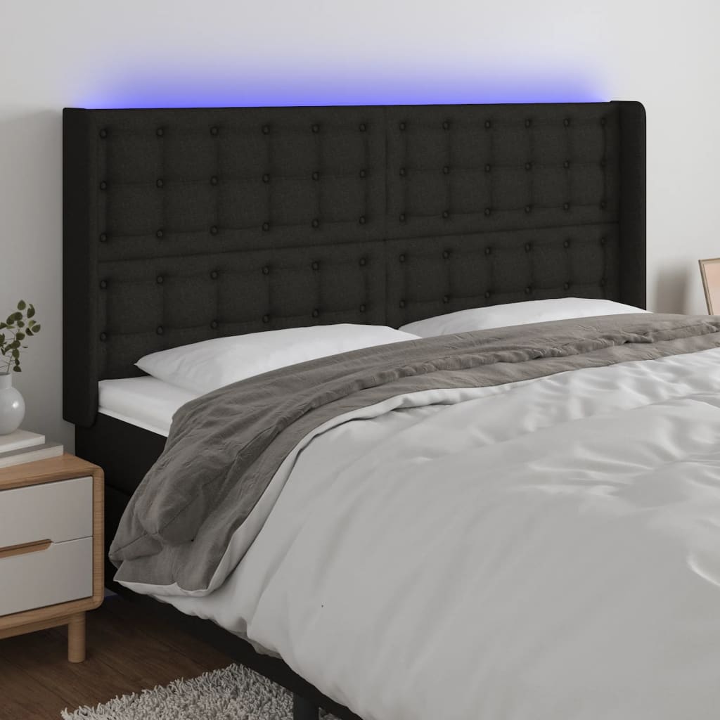 Hoofdbord LED 183x16x118/128 cm stof zwart is nu te koop bij PeponiXL, paradijselijk wonen!