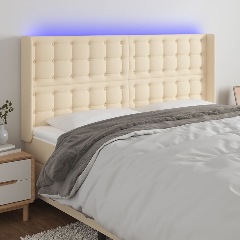 Hoofdbord LED 183x16x118/128 cm stof crèmekleurig is nu te koop bij PeponiXL, paradijselijk wonen!