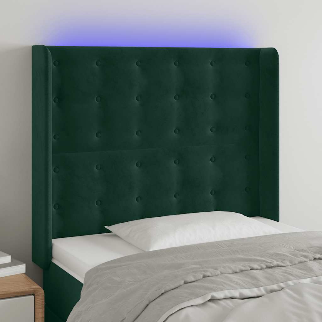 Hoofdbord LED 93x16x118/128 cm fluweel donkergroen is nu te koop bij PeponiXL, paradijselijk wonen!