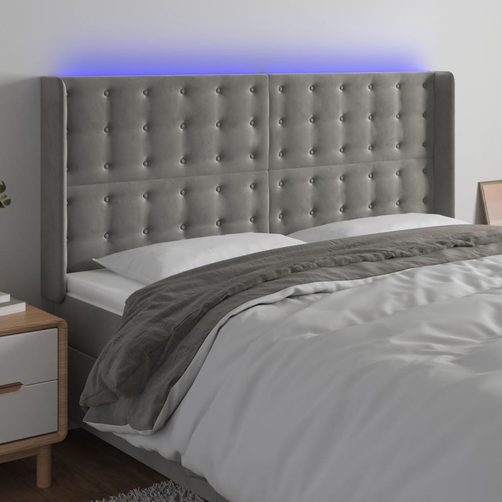 Hoofdbord LED 183x16x118/128 cm fluweel lichtgrijs is nu te koop bij PeponiXL, paradijselijk wonen!