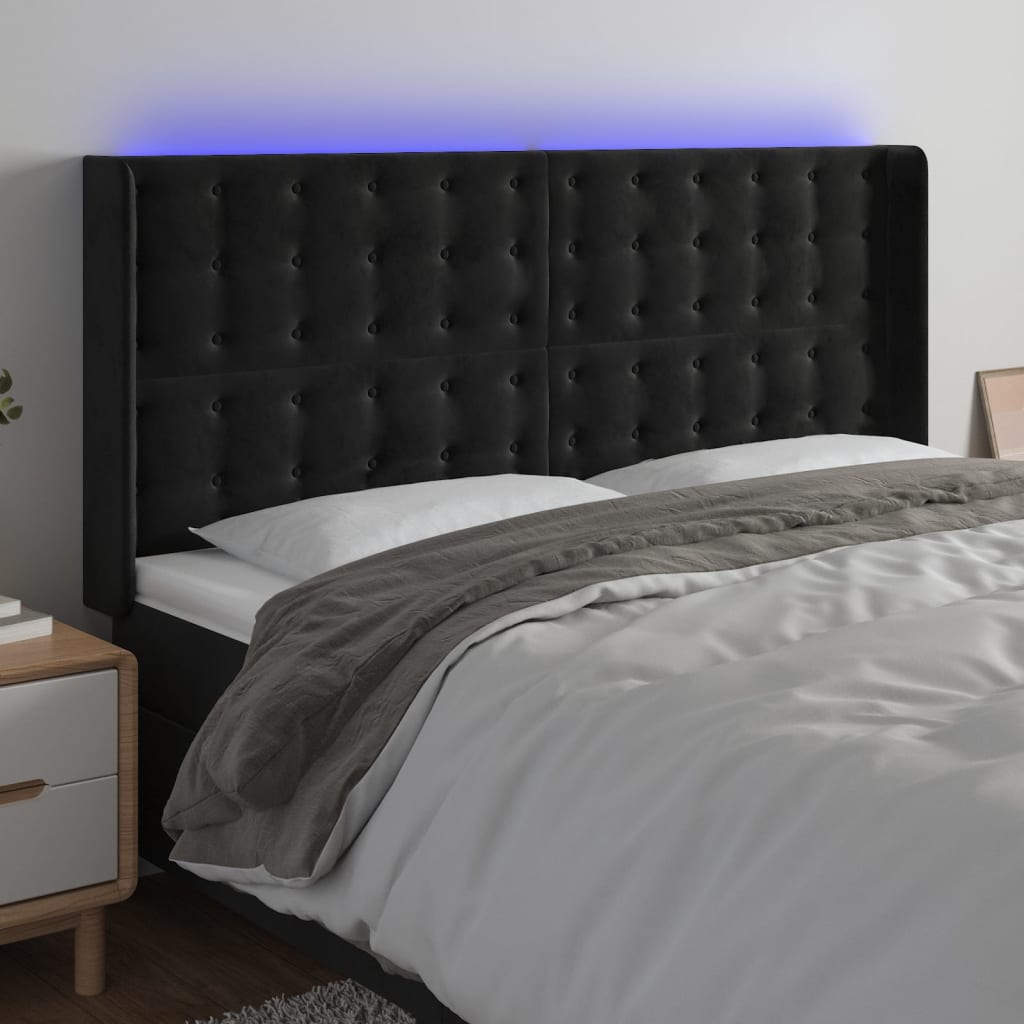 Hoofdbord LED 183x16x118/128 cm fluweel zwart is nu te koop bij PeponiXL, paradijselijk wonen!