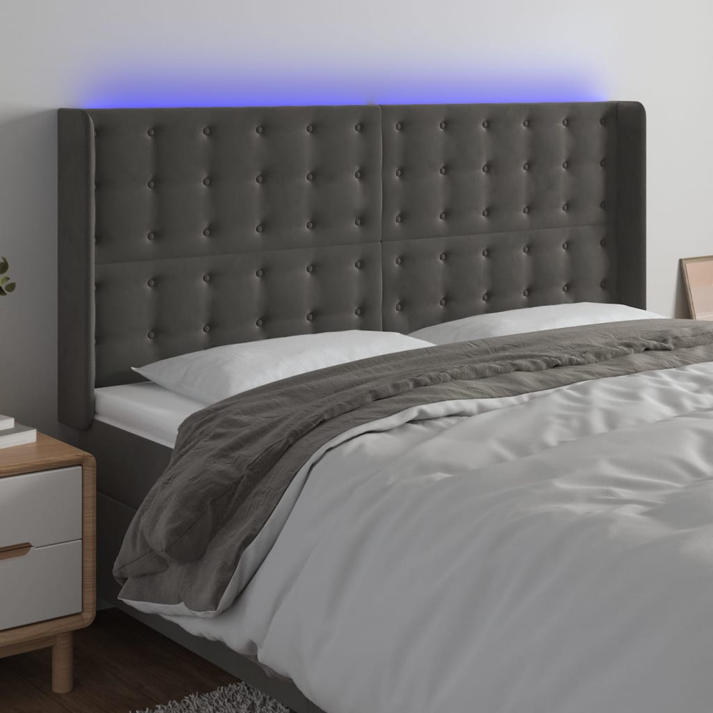 Hoofdbord LED 203x16x118/128 cm fluweel donkergrijs is nu te koop bij PeponiXL, paradijselijk wonen!