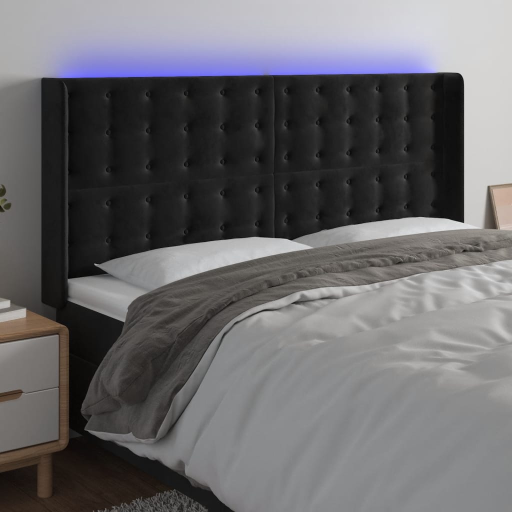 Hoofdbord LED 203x16x118/128 cm fluweel zwart is nu te koop bij PeponiXL, paradijselijk wonen!