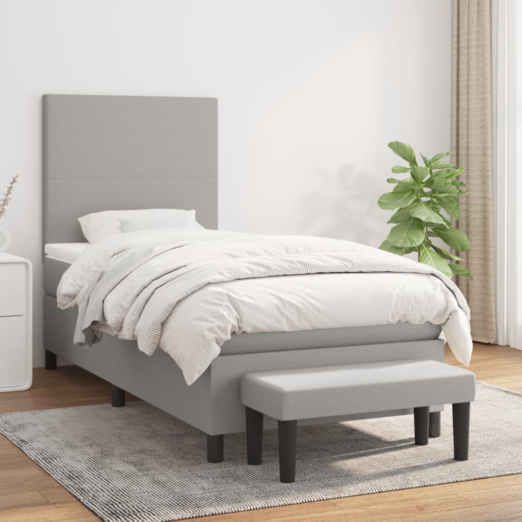Boxspring met matras stof lichtgrijs 90x190 cm is nu te koop bij PeponiXL, paradijselijk wonen!