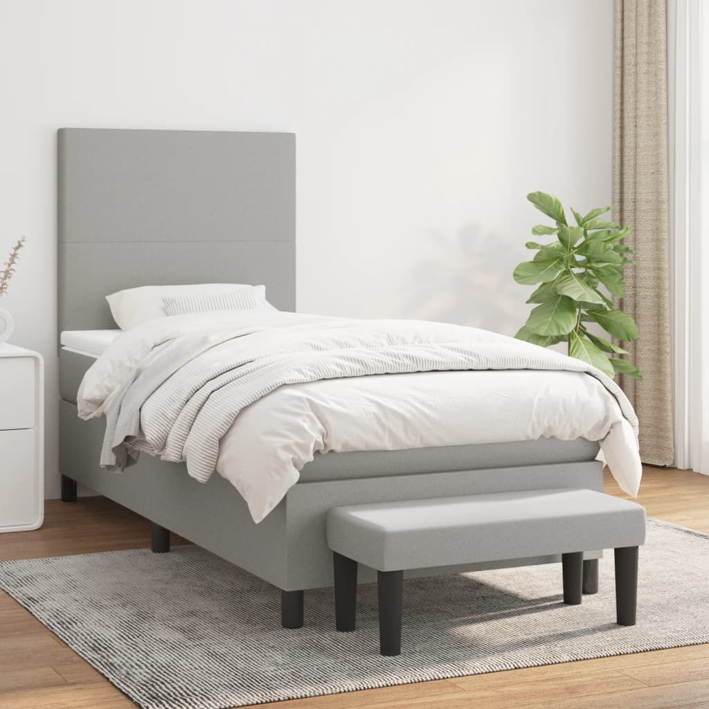 Boxspring met matras stof lichtgrijs 90x200 cm is nu te koop bij PeponiXL, paradijselijk wonen!
