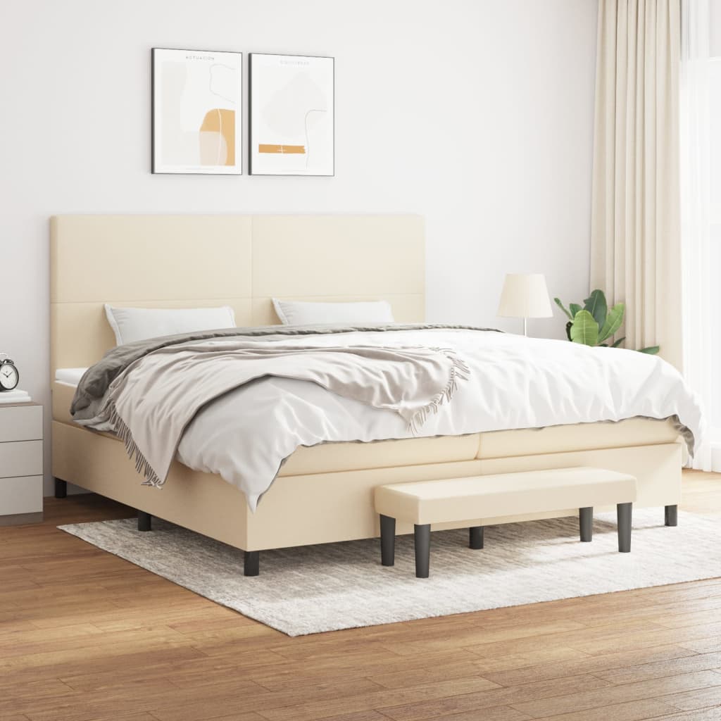 Boxspring met matras stof crèmekleurig 200x200 cm is nu te koop bij PeponiXL, paradijselijk wonen!