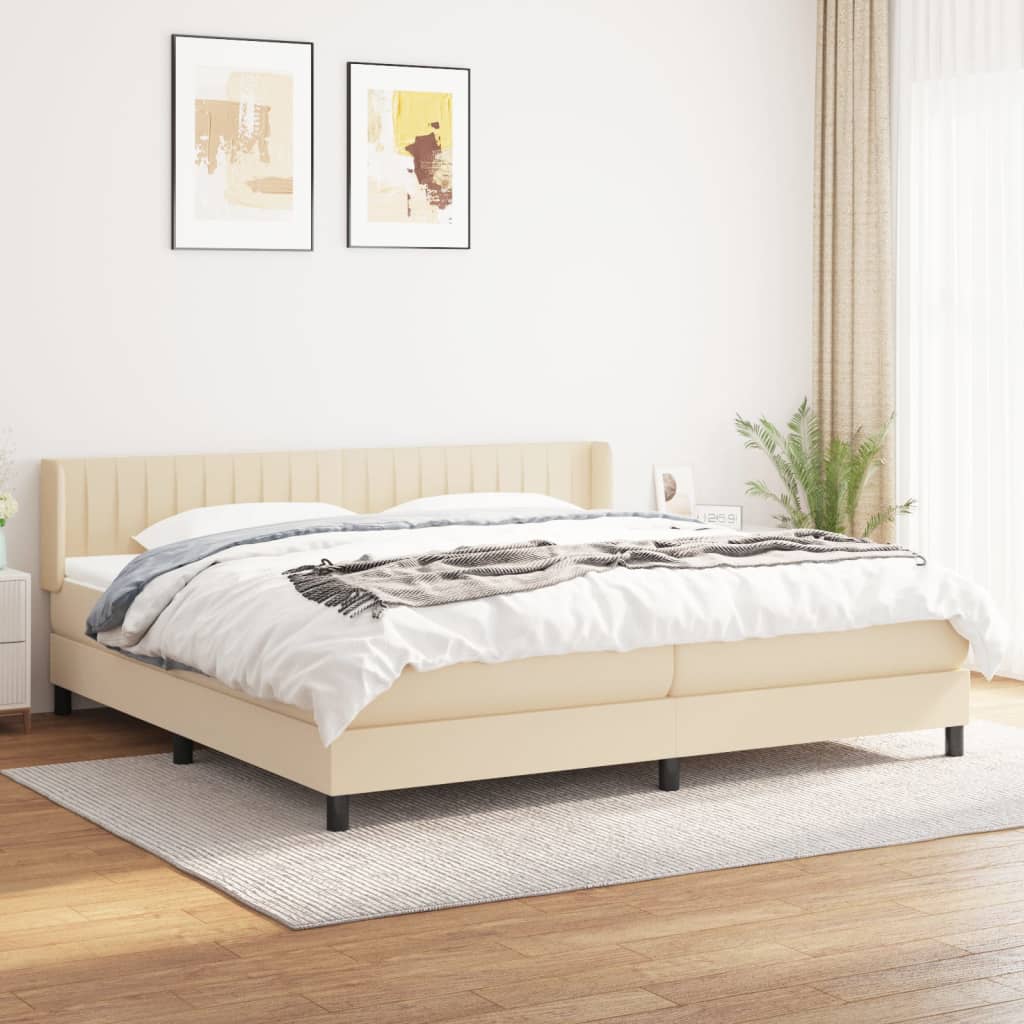 Boxspring met matras stof crèmekleurig 200x200 cm is nu te koop bij PeponiXL, paradijselijk wonen!