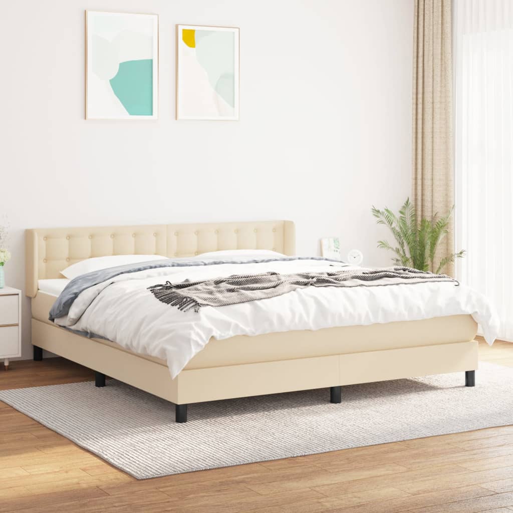 Boxspring met matras stof crèmekleurig 160x200 cm is nu te koop bij PeponiXL, paradijselijk wonen!
