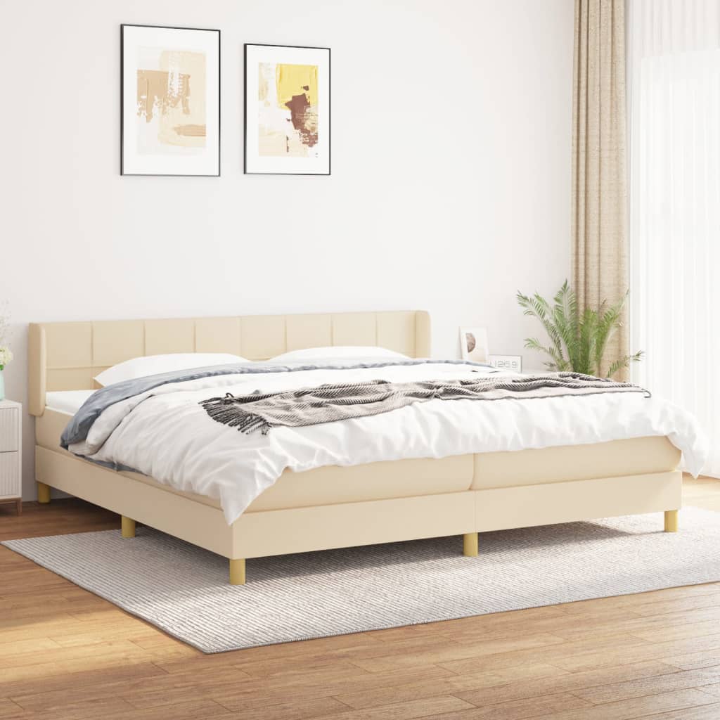 Boxspring met matras stof crèmekleurig 200x200 cm is nu te koop bij PeponiXL, paradijselijk wonen!