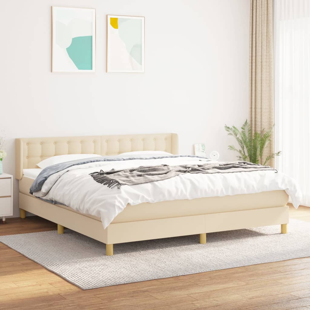 Boxspring met matras stof crèmekleurig 160x200 cm is nu te koop bij PeponiXL, paradijselijk wonen!