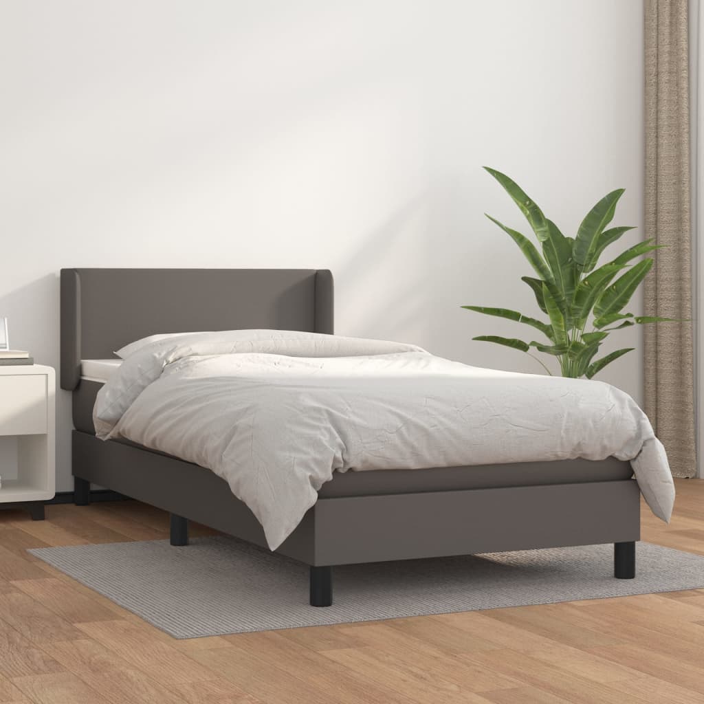 Boxspring met matras kunstleer grijs 90x190 cm is nu te koop bij PeponiXL, paradijselijk wonen!