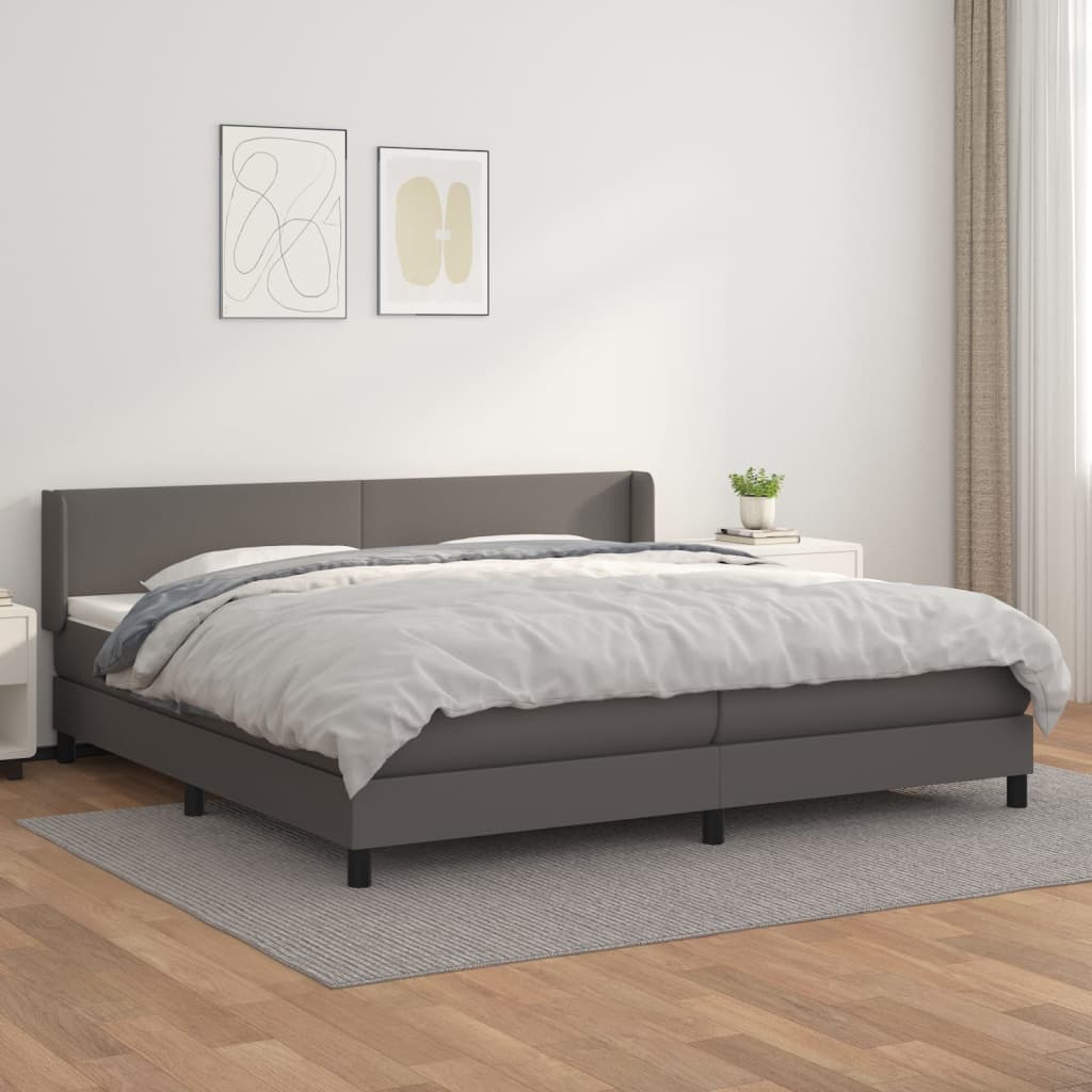 Boxspring met matras kunstleer grijs 200x200 cm is nu te koop bij PeponiXL, paradijselijk wonen!