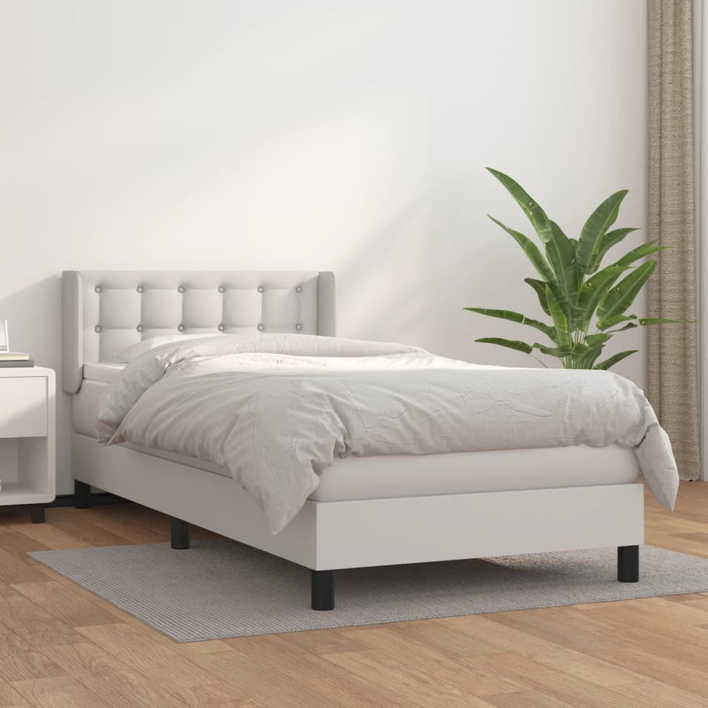 Boxspring met matras kunstleer wit 90x190 cm is nu te koop bij PeponiXL, paradijselijk wonen!