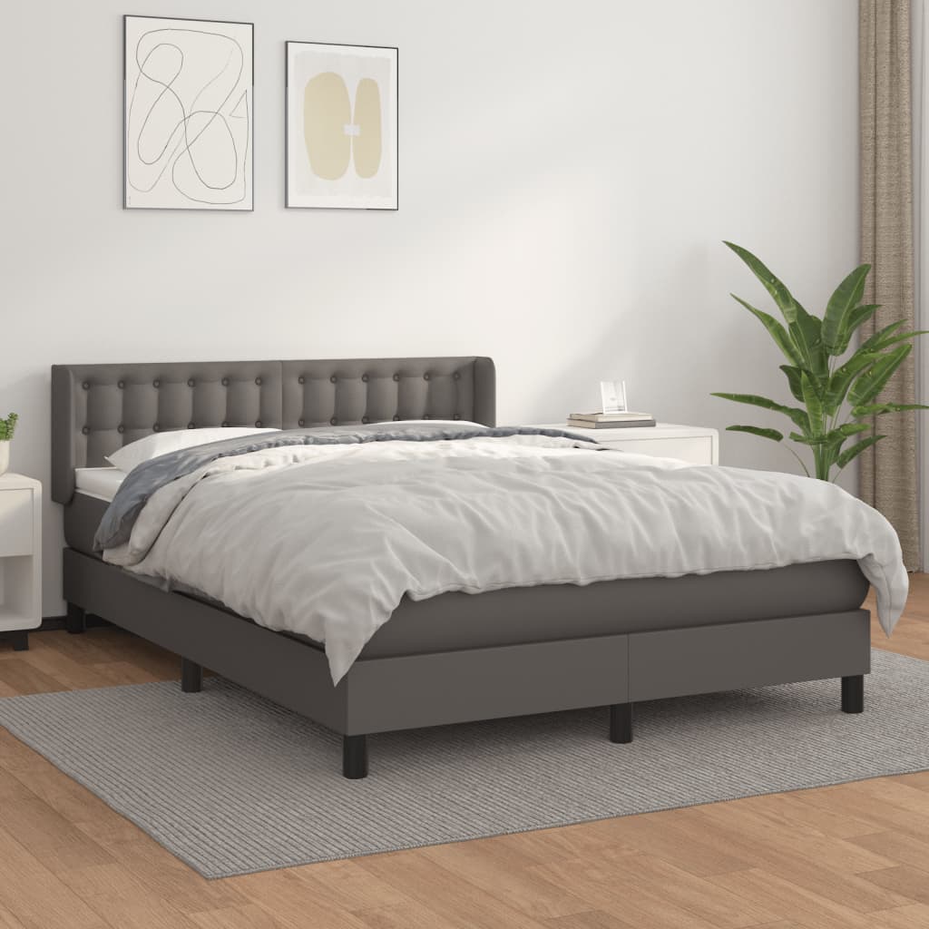 Boxspring met matras kunstleer grijs 140x190 cm is nu te koop bij PeponiXL, paradijselijk wonen!