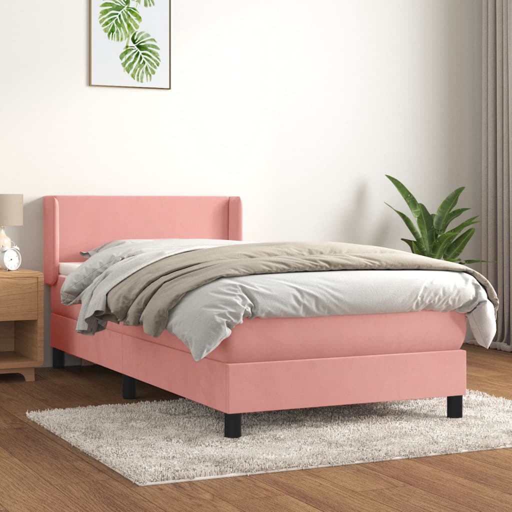 Boxspring met matras fluweel roze 90x190 cm is nu te koop bij PeponiXL, paradijselijk wonen!