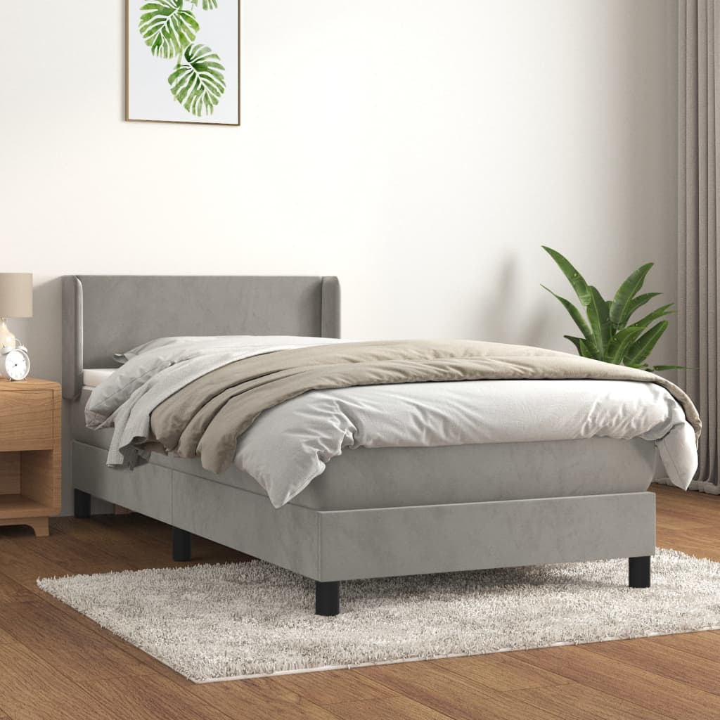Boxspring met matras fluweel lichtgrijs 90x200 cm is nu te koop bij PeponiXL, paradijselijk wonen!