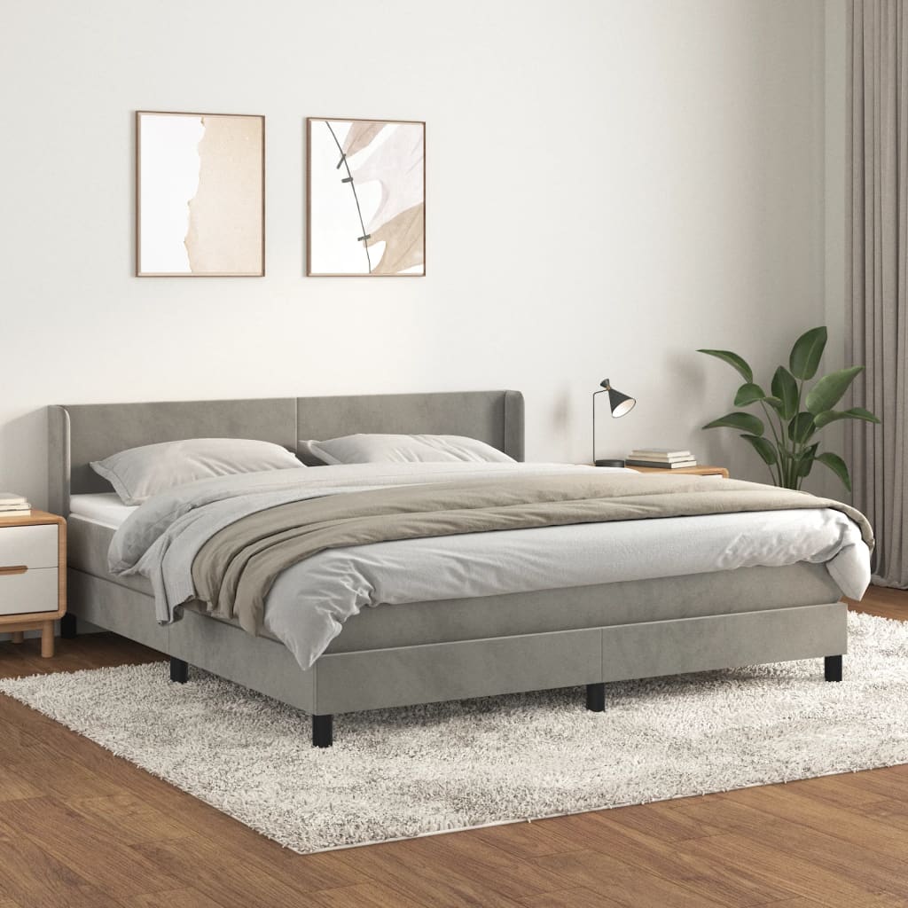 Boxspring met matras fluweel lichtgrijs 160x200 cm is nu te koop bij PeponiXL, paradijselijk wonen!