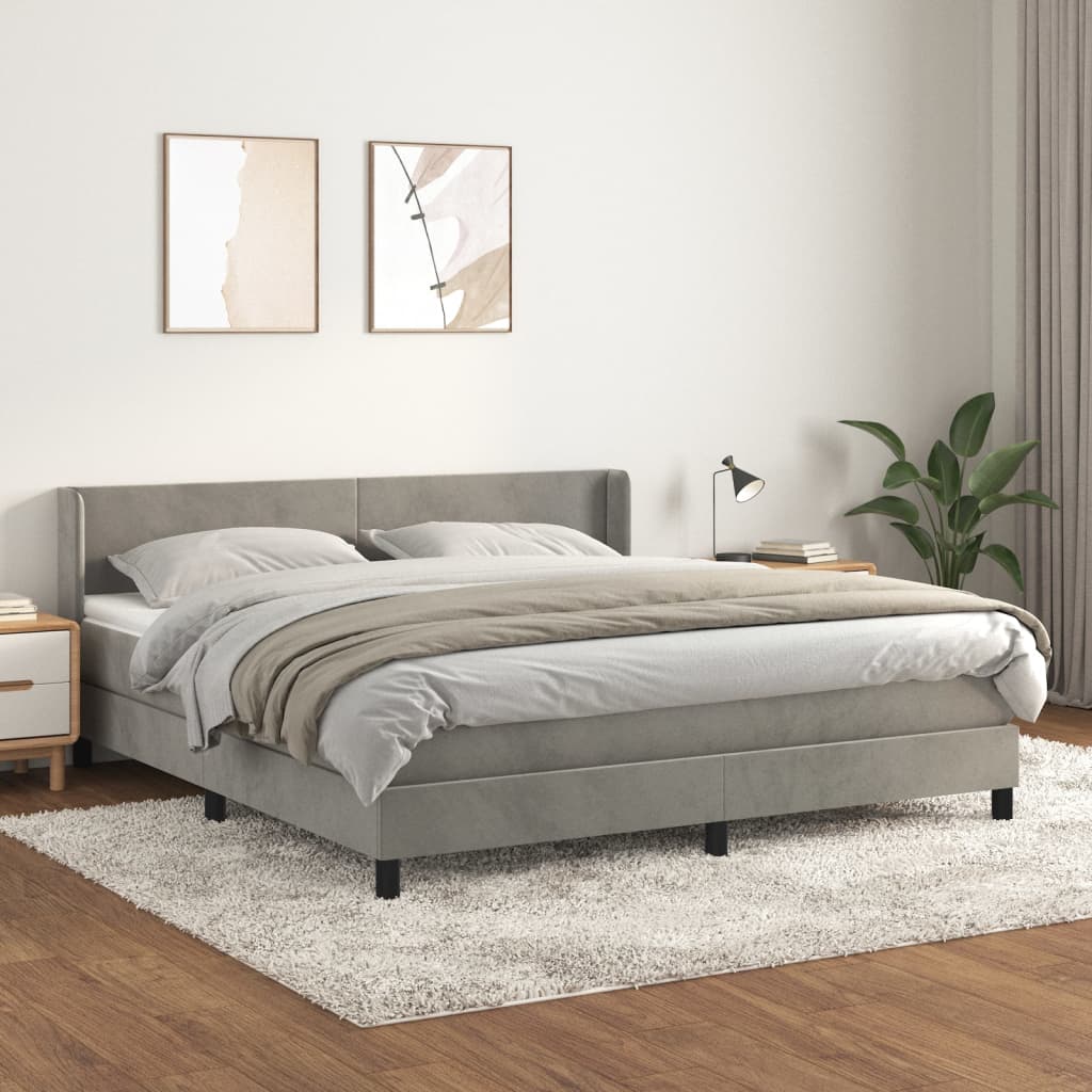 Boxspring met matras fluweel lichtgrijs 180x200 cm is nu te koop bij PeponiXL, paradijselijk wonen!