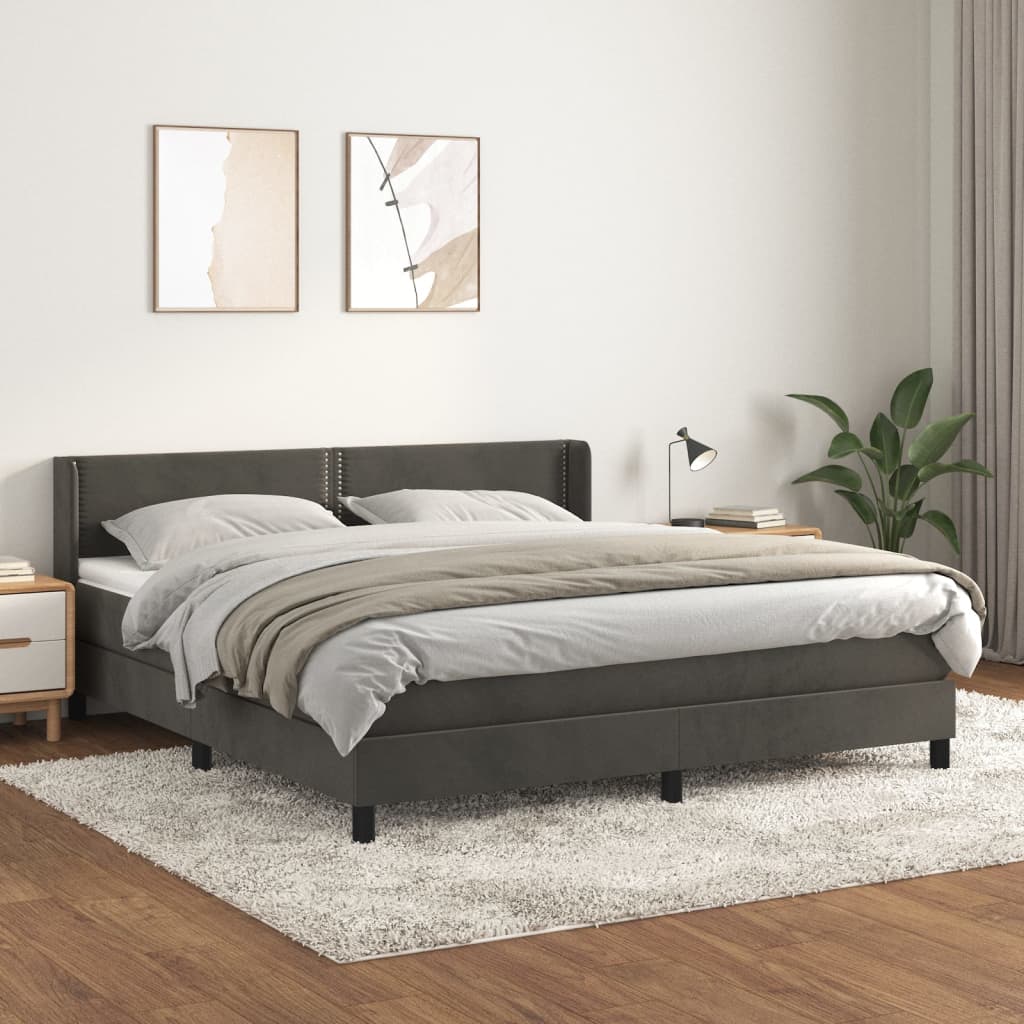 Boxspring met matras fluweel donkergrijs 160x200 cm is nu te koop bij PeponiXL, paradijselijk wonen!