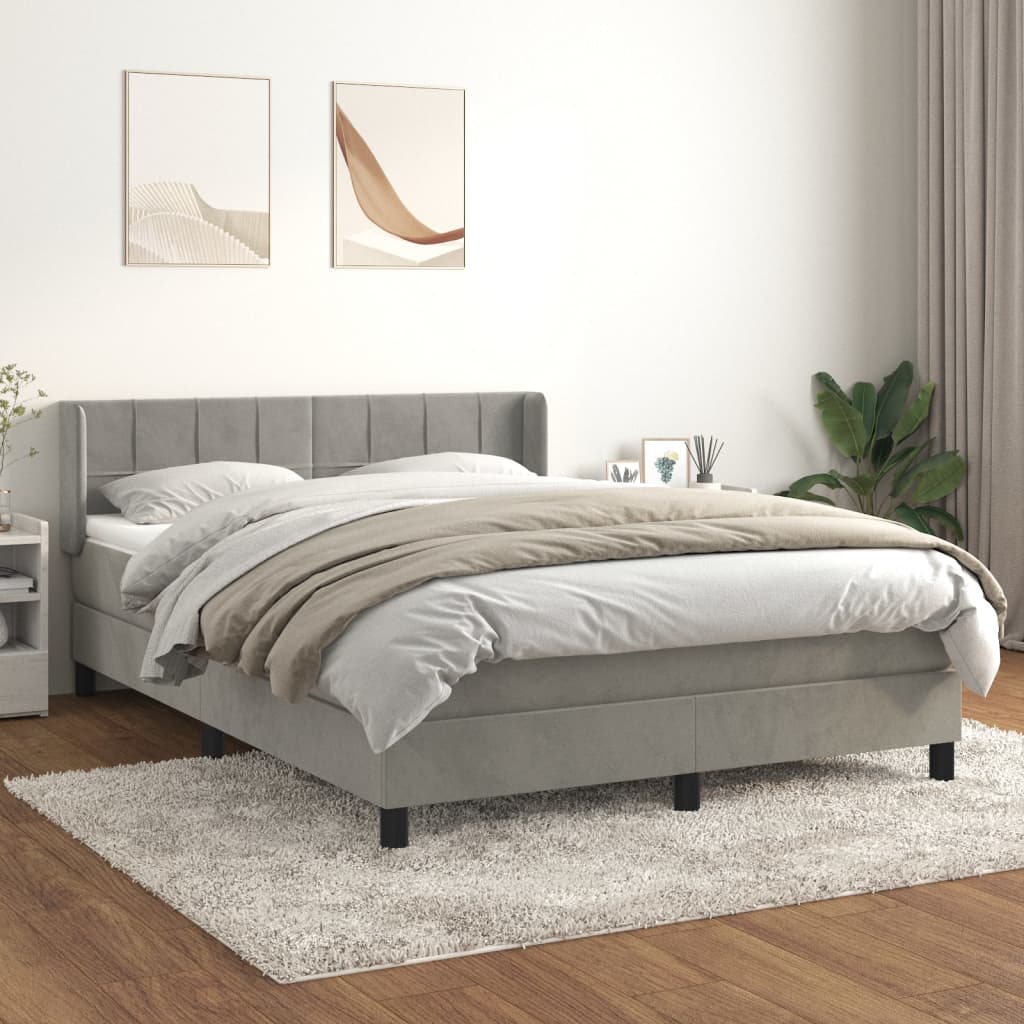 Boxspring met matras fluweel lichtgrijs 140x190 cm is nu te koop bij PeponiXL, paradijselijk wonen!