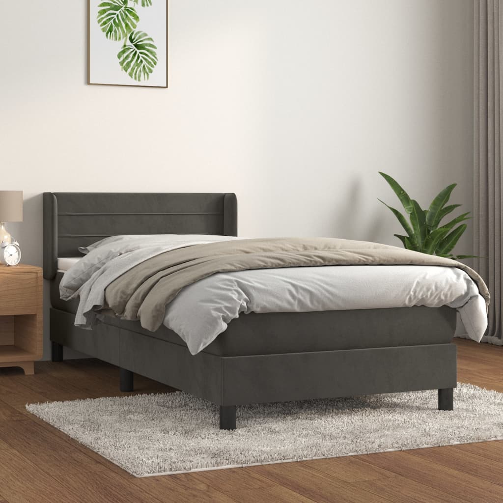 Boxspring met matras fluweel donkergrijs 100x200 cm is nu te koop bij PeponiXL, paradijselijk wonen!