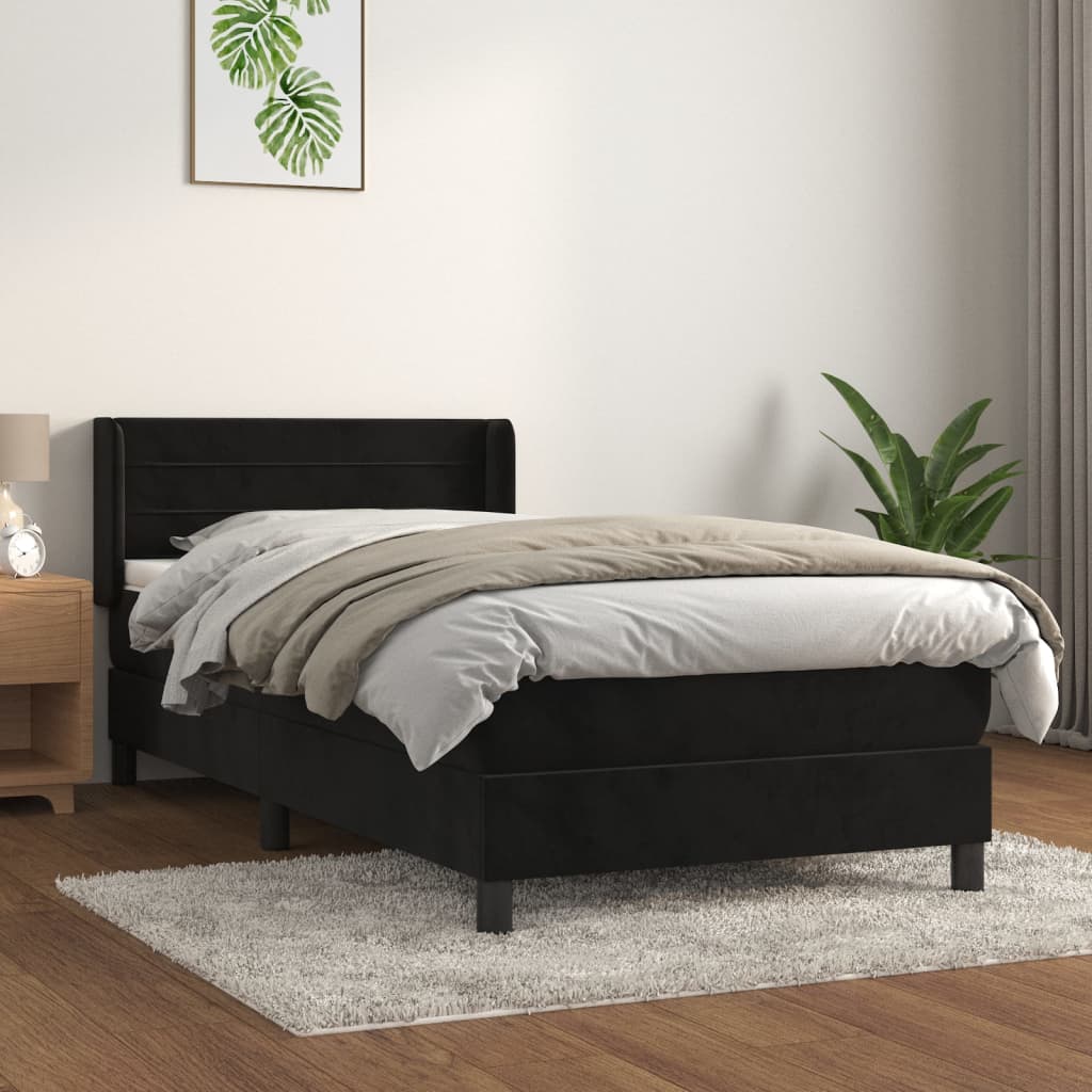 Boxspring met matras fluweel zwart 100x200 cm is nu te koop bij PeponiXL, paradijselijk wonen!