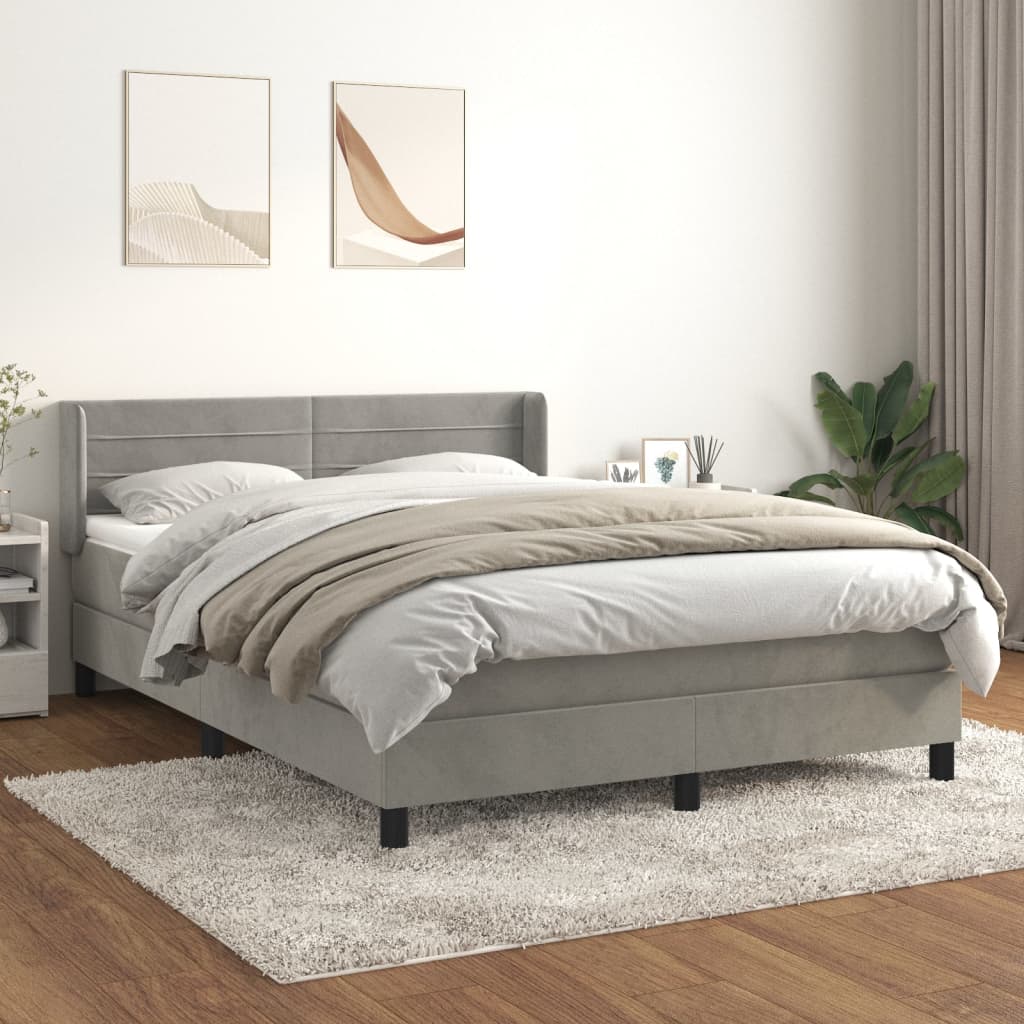 Boxspring met matras fluweel lichtgrijs 140x190 cm is nu te koop bij PeponiXL, paradijselijk wonen!