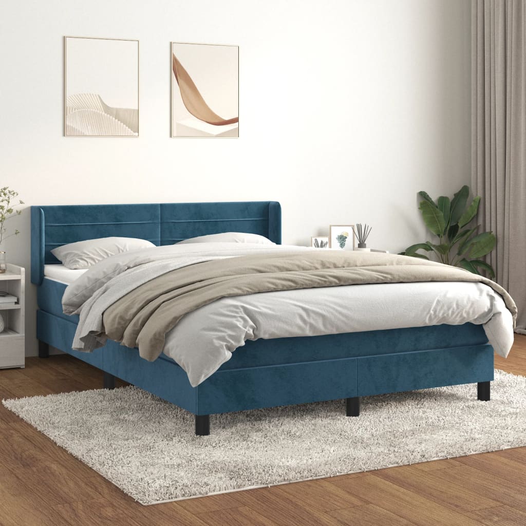 Boxspring met matras fluweel donkerblauw 140x200 cm is nu te koop bij PeponiXL, paradijselijk wonen!