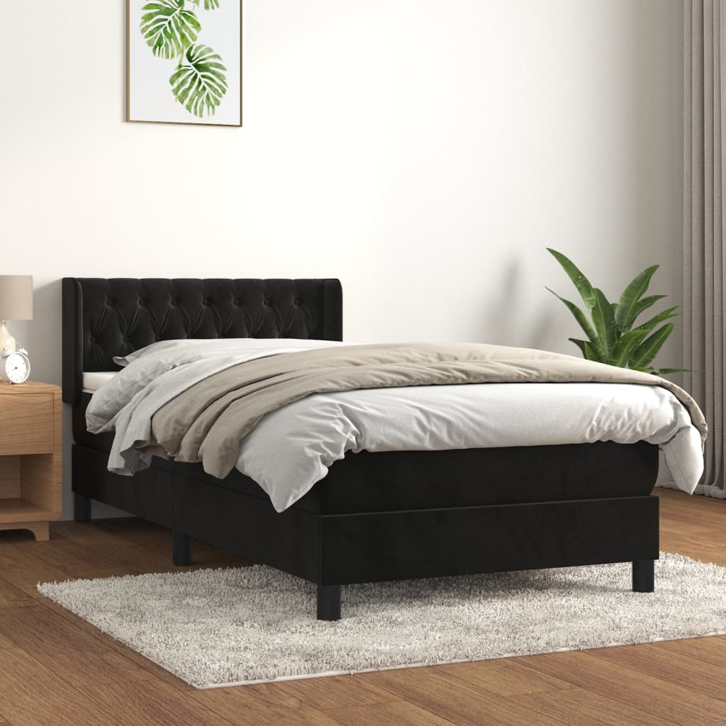 Boxspring met matras fluweel zwart 90x200 cm is nu te koop bij PeponiXL, paradijselijk wonen!